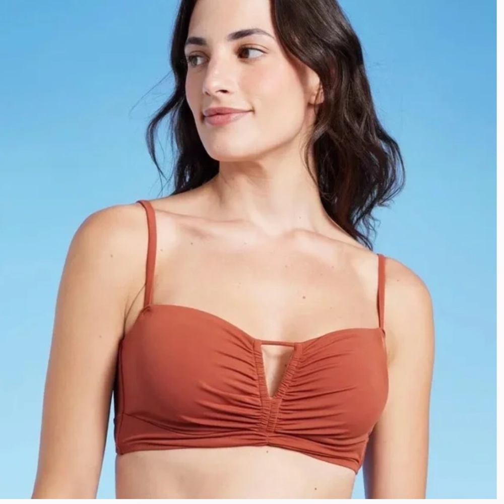 Shade & Shore Terracotta Longline Cinch Front Keyhole Bikini Top Size 34D